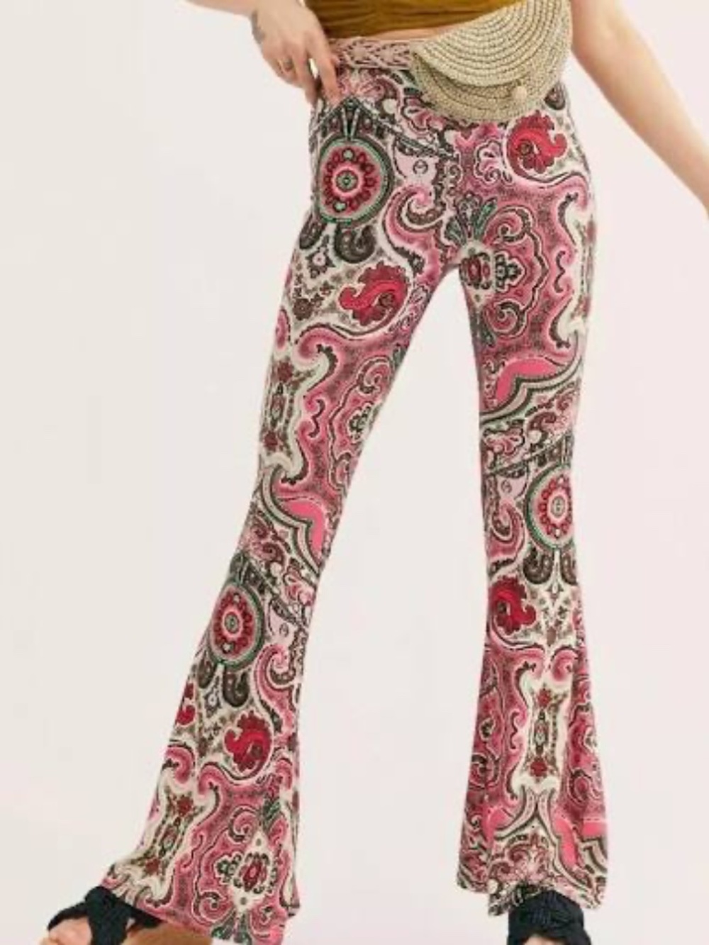Free People Harper Pink Paisley Pull Up Pants